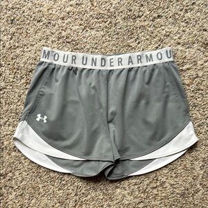 Under Armour Gray and White Athletic Shorts Moisture-Wicking Design